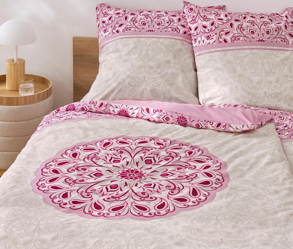 Posteľná bielizeň renforcé, mandala, ružová, štandardná veľkosť