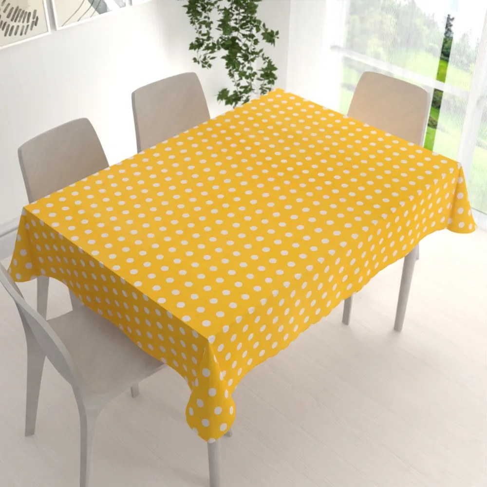 Biante Bavlnený obdĺžnikový obrus Sandra SA-598 Biele bodky na žltom 140x220 cm