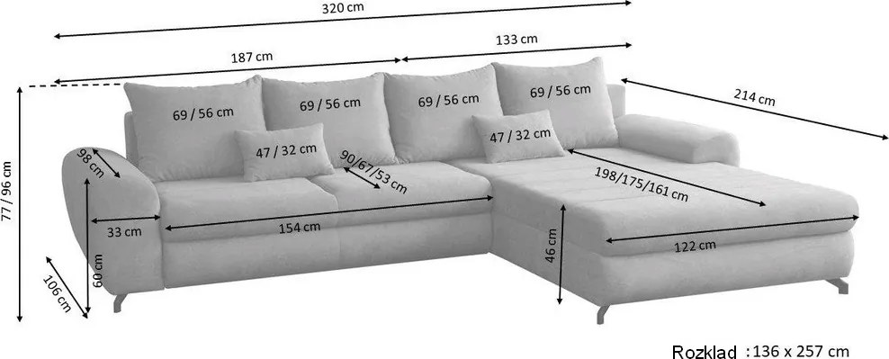 Rohová sedacia súprava Yoko, ružová látka