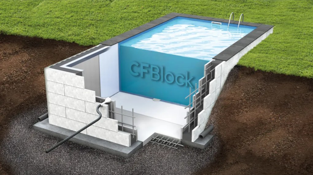 Kompletná bazénová súprava CF BLOCK DELUXE 8,0 x 4,0 x 1,5 m / 0,8 mm - sivá fólia (bazén, prémiová filtrácia, fólia, skimmer)
