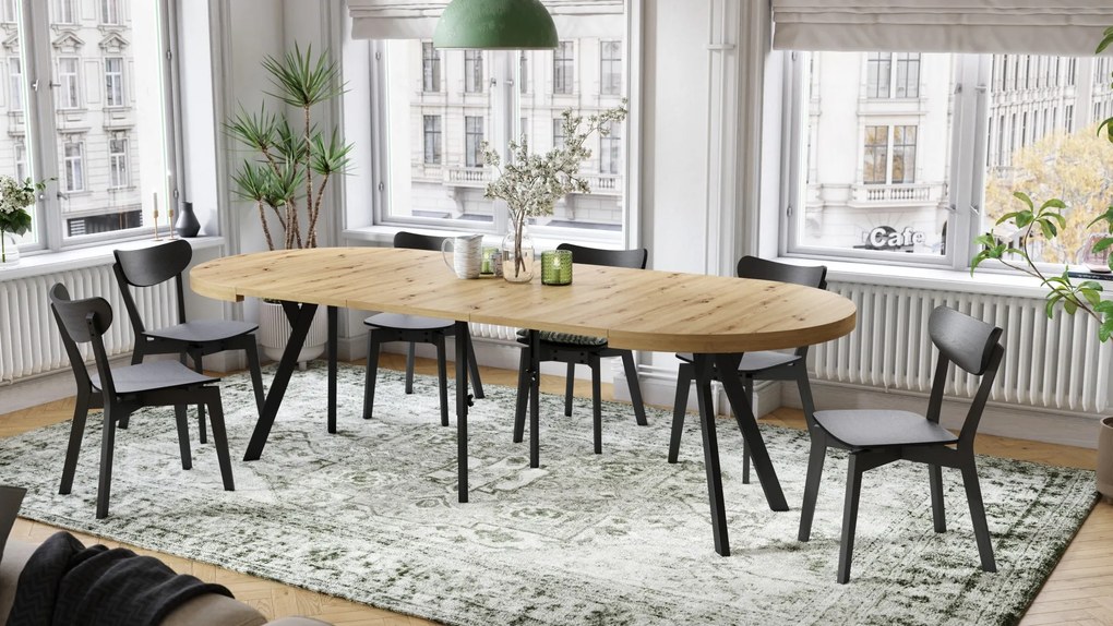 EXPANSO Dub Artisan / čierne nohy - VEĽKÝ OKRÚHLY STÔL Ø110 ROZKLADACÍ AŽ DO 310 cm S NOHAMI Y LOFTOVÝ / INDUSTRIÁLNY