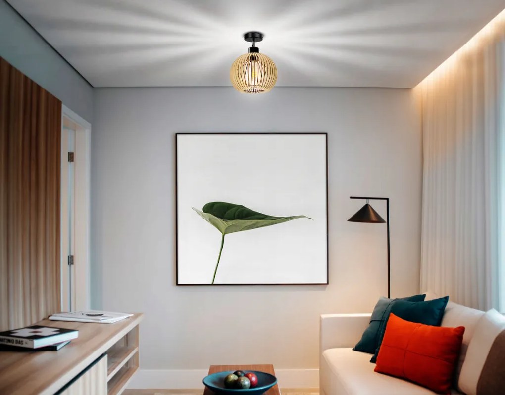 Stropné svietidlo LED stropný luster nástenné svietidlo E27 drevená guľa