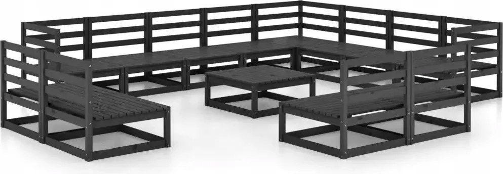 vidaXL 13-dielna sedacia súprava do záhrady, čierna, borovicové drevo