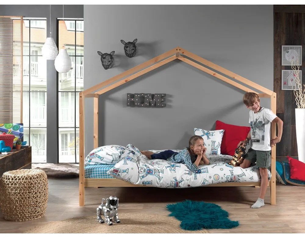 Domčeková detská posteľ z borovicového dreva v prírodnej farbe 90x200 cm DALLAS – Vipack