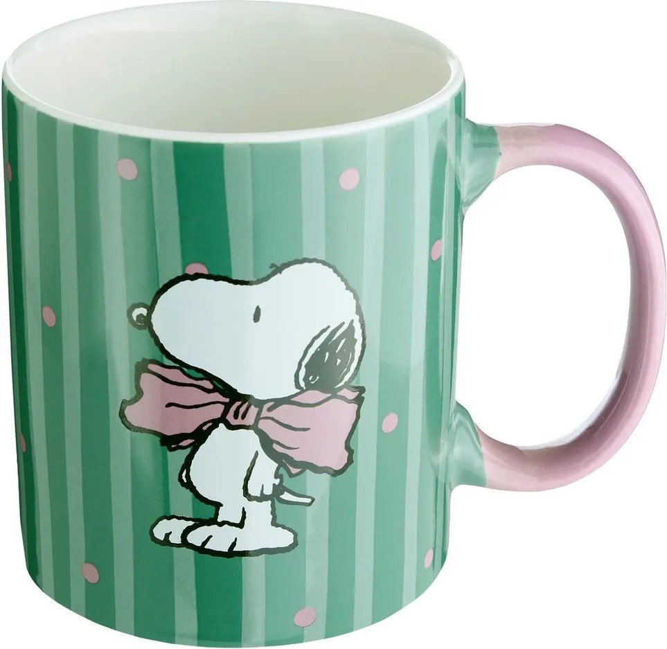 PEANUTS Hrnek Snoopy s mašlí 380 ml - zelená/růžová