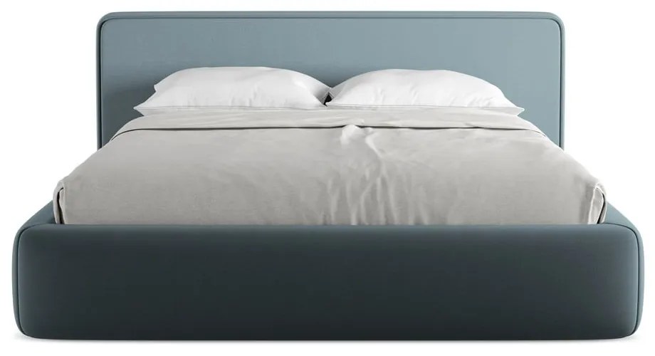 Modrá čalúnená dvojlôžková posteľ s úložným priestorom s roštom 160x200 cm Kiana – Makamii