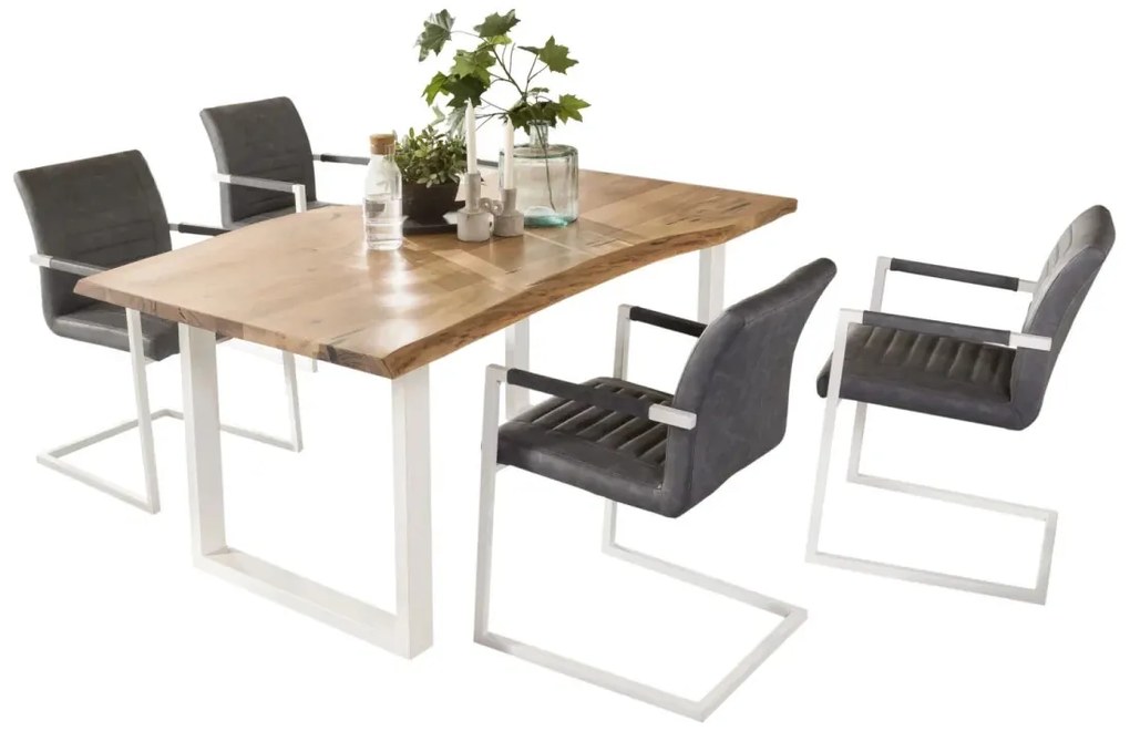 furniture-nabytek.cz - Masívna jedálenská súprava Bullwer so 4 stoličkami Picton, akácia a kov, šedá a hnedá, lakovaná