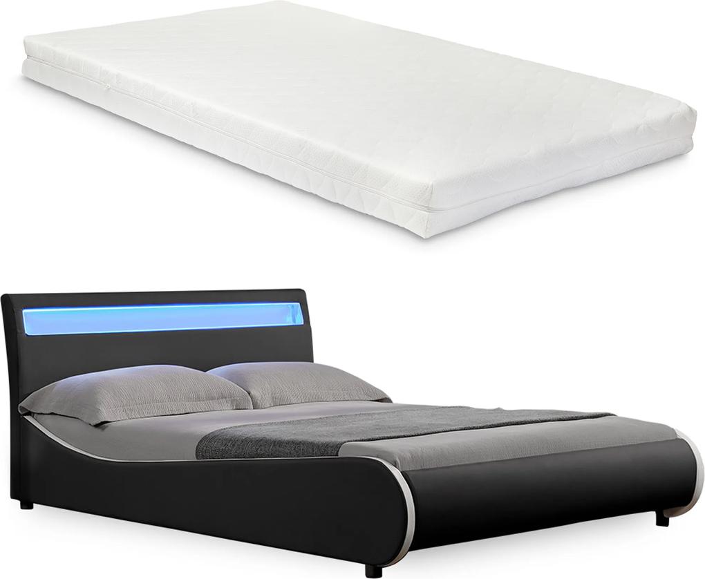 Corium® Moderná čalúnená posteľ 'Valencia' s matracom - čierna - 200 x 180 cm