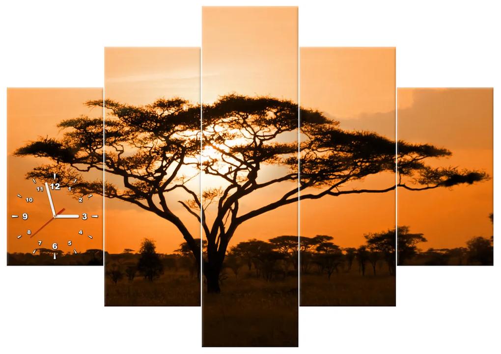 Gario Obraz s hodinami Nádherná africká krajina - 5 dielny Rozmery: 150 x 105 cm
