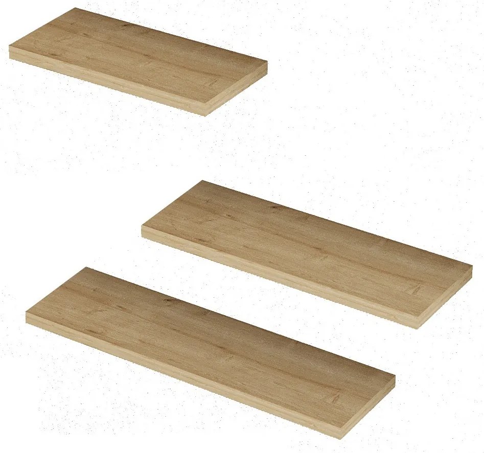 Súprava 3 ks nástenných políc LEILA dub safírový