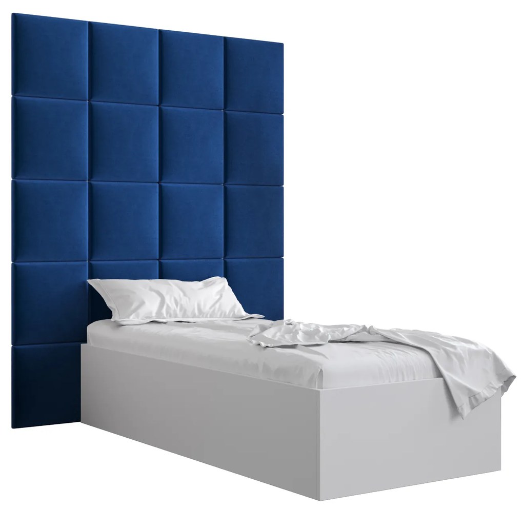 Jednolôžková posteľ s čalúneným čelom 90 cm Brittany 3 (biela matná + modrá) (s roštom). Vlastná spoľahlivá doprava až k Vám domov. 1045969