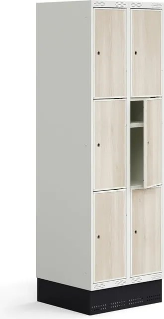 Šatňová skrinka ROZ, 2 sekcie, 6 dverí, so soklom, 1890x600x550 mm, jaseň​