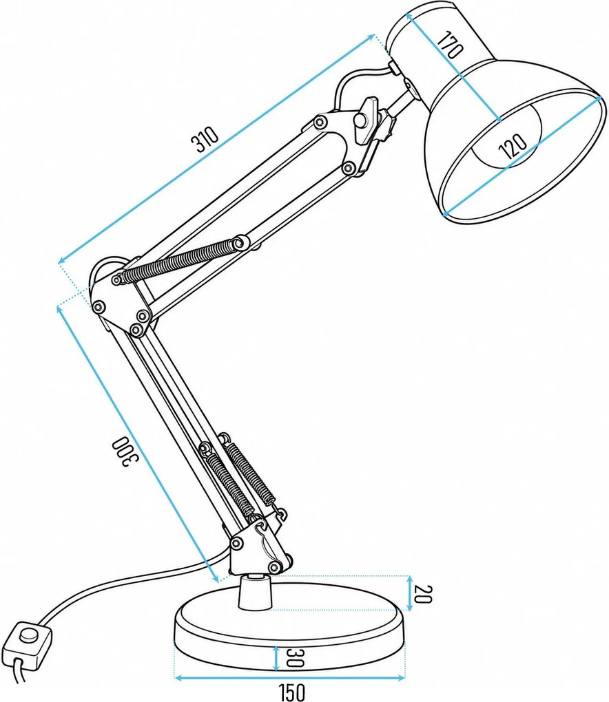 Toolight Toolight, JNH044-1T, stolná lampa s nastaviteľným ramenom, 1× E27, čierna, OSW-56235
