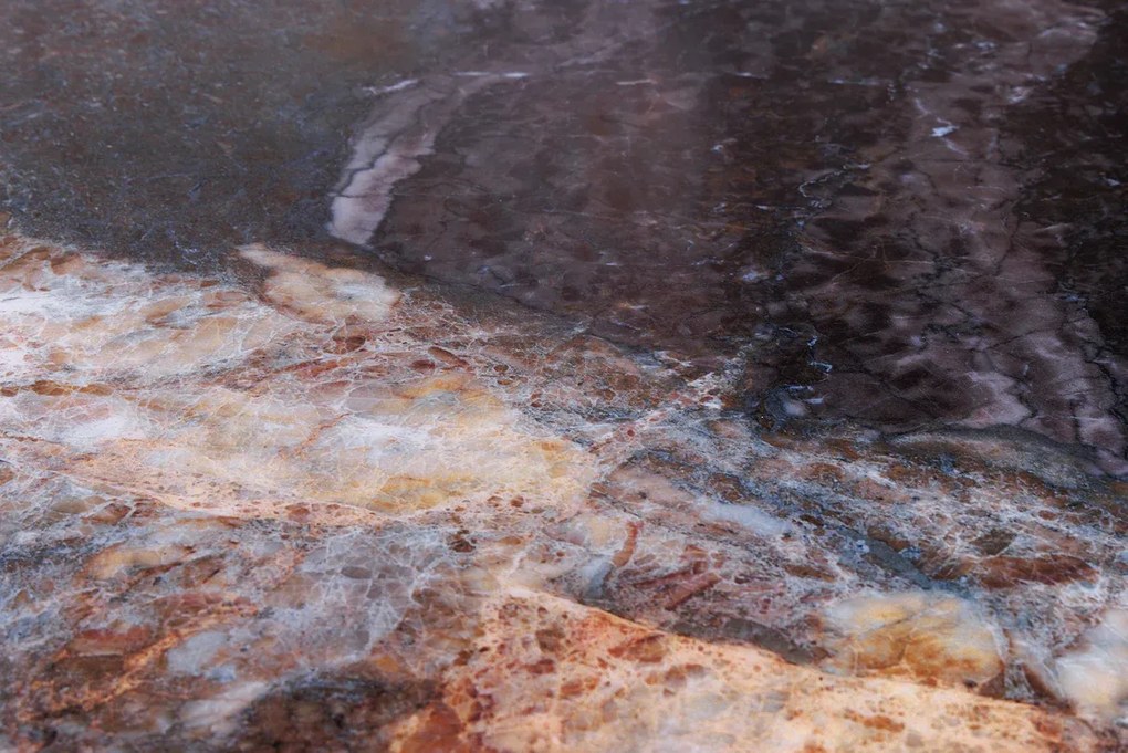 Jedálenský stôl ORGANIC 200 cm oválny, viacfarebný mramorový vrch s rámom v šampansko-zlatej farbe