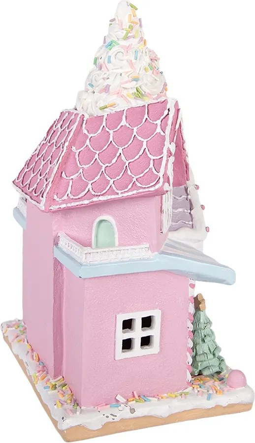 Ružový svietiaci LED domček Pastel Christmas Chic - 21*14*28 cm / 2*AAA