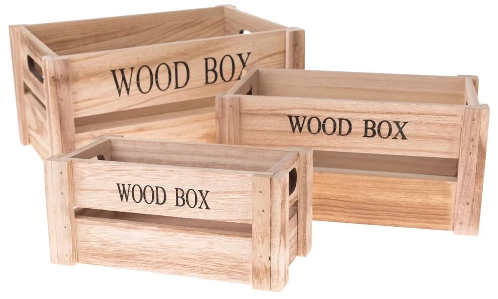 Sada drevených debničiek Wood Box, 3 ks, prírodná