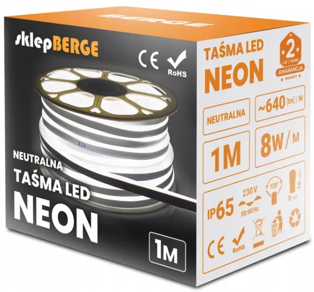 ECOLIGHT LED pásik NEON - 230V - 1m - 8W/m - IP68 - vodotesný - neutrálna biela