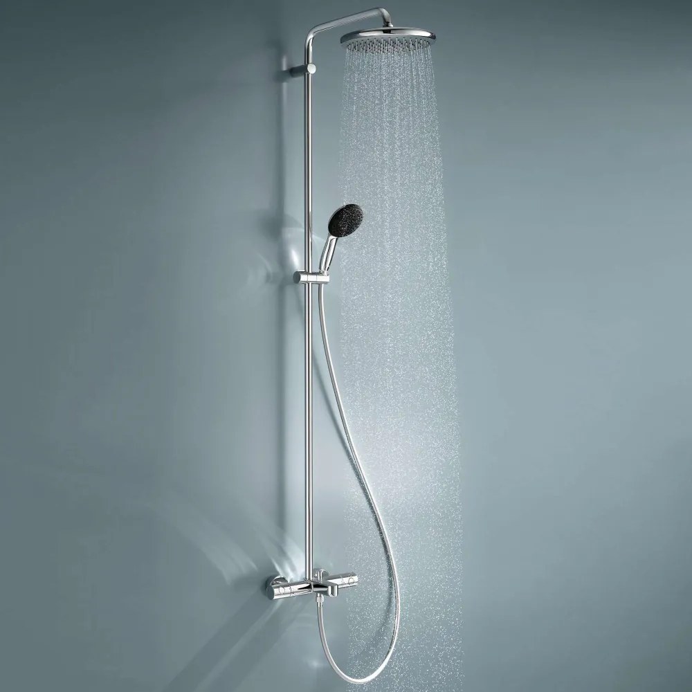GROHE Vitalio Start nástenný sprchový systém s vaňovým termostatom, horná sprcha 1jet EcoJoy priemer 250 mm, ručná sprcha 2jet, chróm, 26988001