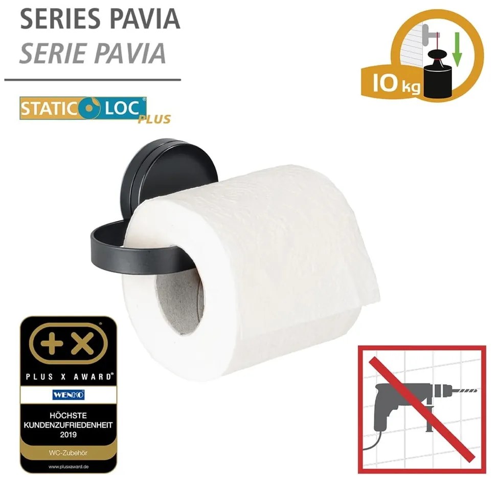 Čierny držiak na toaletný papier Wenko Static-Loc® Pavia