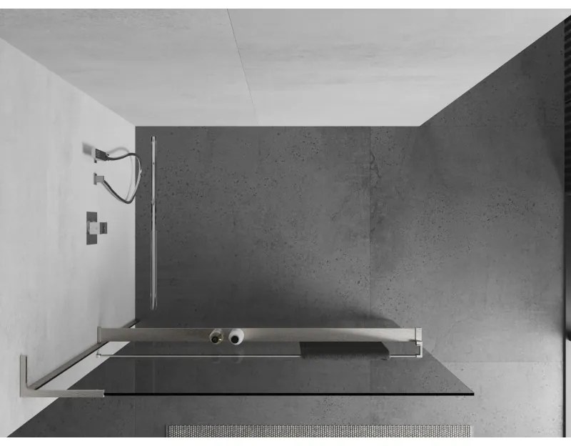 Mexen Kioto+ L, sprchová zástena Walk-In s poličkou a vešiakom 60 x 200 cm, 8mm číre sklo, brúsená oceľ profil, 800-060-123-97-00
