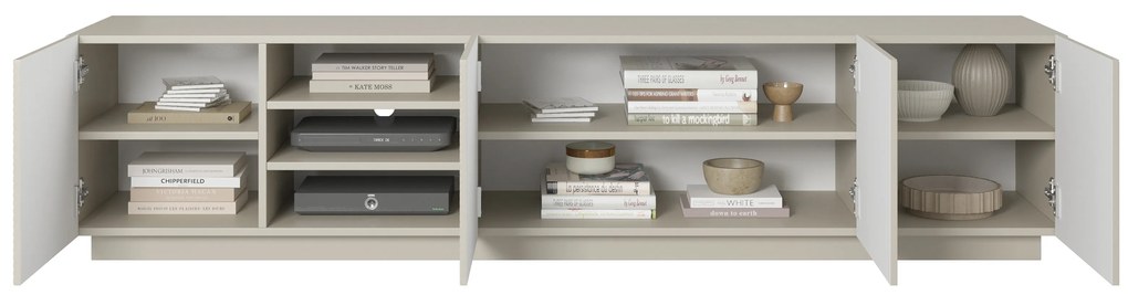 TV skrinka Asha 200 cm s ryhovaným frontom a výklenkom - kašmír