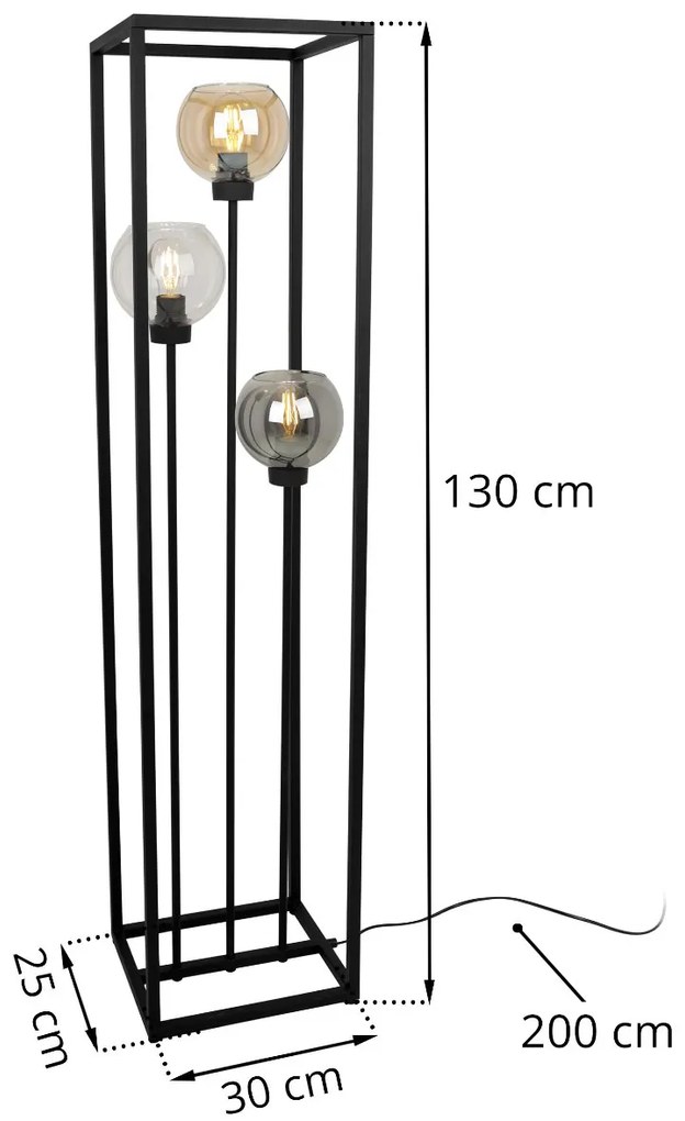 Stojacia lampa Haga Cage, 3x sklenené tienidlo v kovovom ráme (mix 3 farieb)