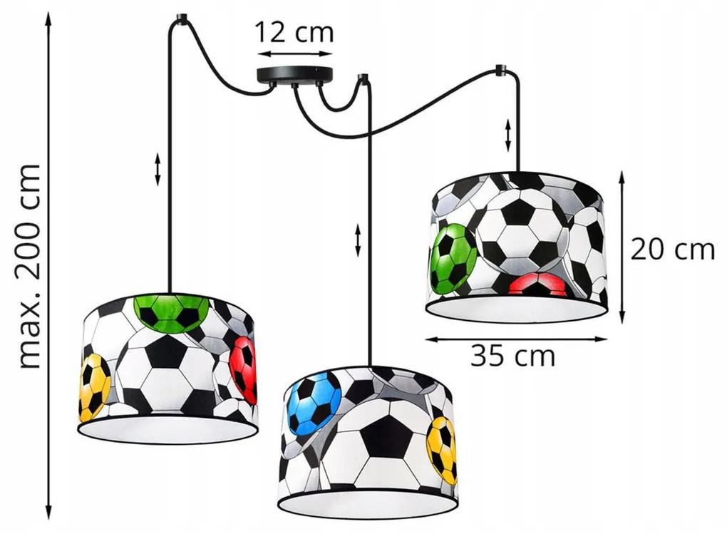 Detské závesné svietidlo SOCCER SPIDER, 3x textilné tienidlo so vzorom, (výber z 2 farieb konštrukcie)