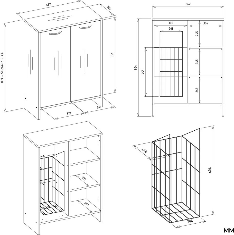 Spodná kúpeľňová skrinka s košom na bielizeň Nina 66 cm biela