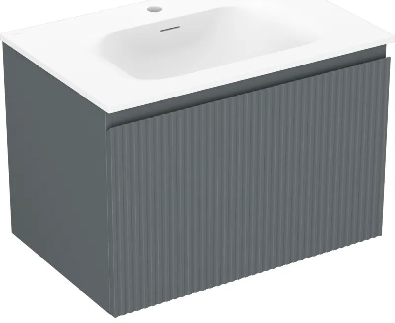 Mexen Rivel, kúpeľňová skrinka 70 cm s umývadlom Vela, 1 zásuvka, drážkovaná, grafitová matná/biela matná, 91A20-07047-1-BF66-W23M01