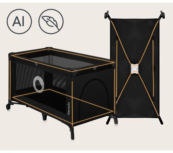 Lionelo - Cestovná postieľka STEFI Black Carbon