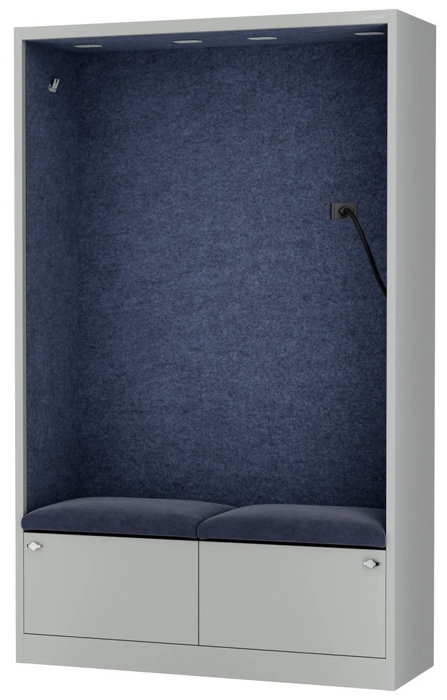 Akustická kabína SALLY MentalBox 1150 mm – sivý korpus, tmavomodré sedadlo