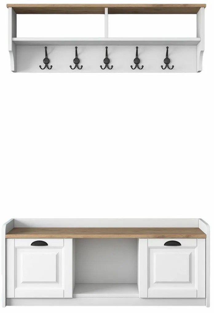 Nástenný vešiak s botníkom Polo White and WalnutWalnut