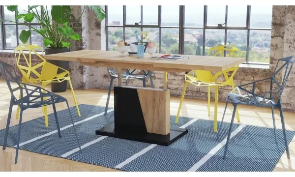 Rozkladací konferenčný/jedálenský stôl s zdvíhacou doskou NINO dub craft/čierna