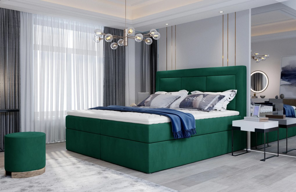 Kvalitná box spring posteľ Vanity 180x200, zelená Monolith