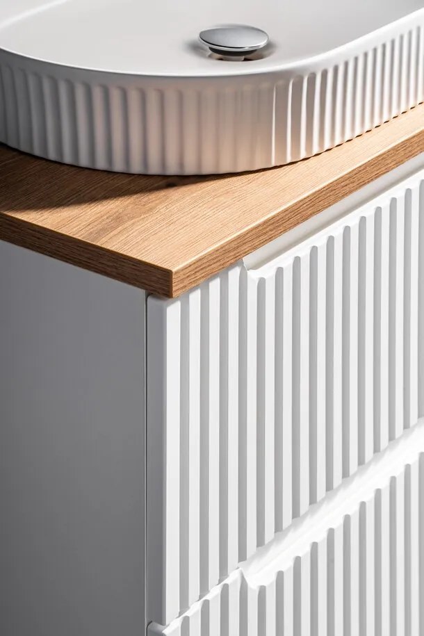 Kúpeľňová zostava Nova White so skrinkami a umývadlami 140 cm biela/dub evoke
