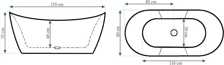Voľne stojaca akrylátová vaňa REA FERRANO SLIM 170x80 cm biela, sifón Click-Clack - čierny