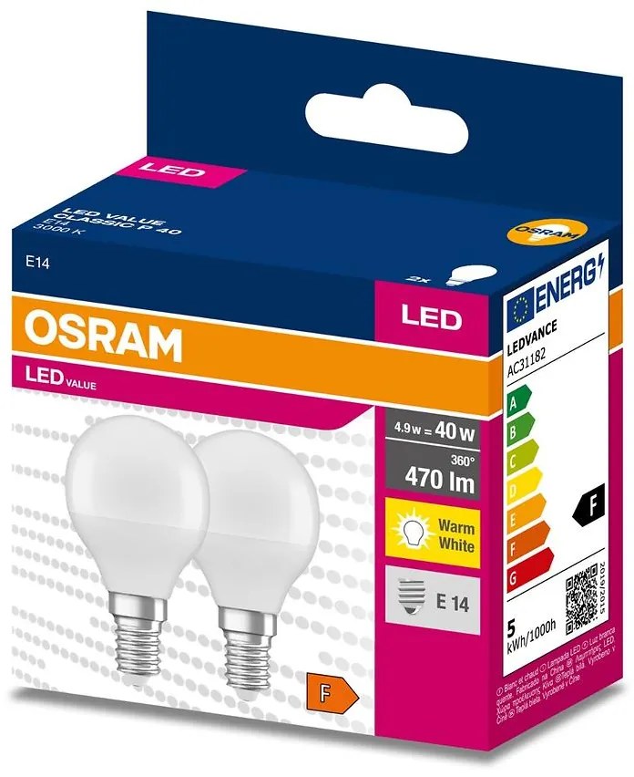 Žiarovka LED Osram E14 P45 4,9W 2700K 2 ks