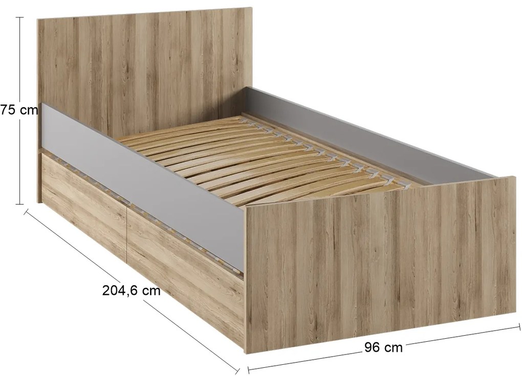 Jednolôžková posteľ s roštom a úložným priestorom Boran 90 - dub artisan / sivá