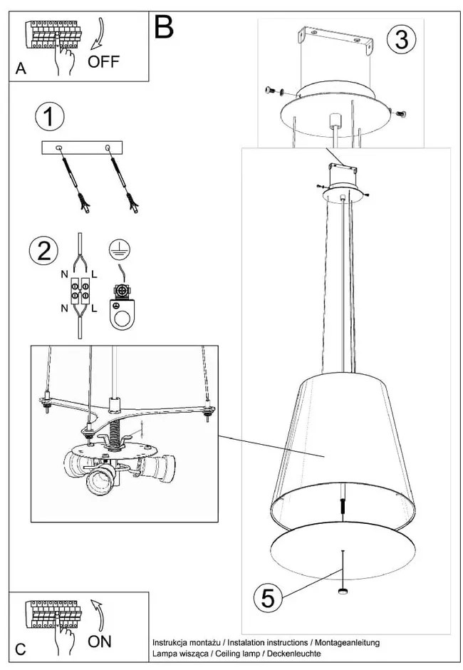 Čierne závesné svietidlo so skleneným tienidlom ø 50 cm Tresco - Sollux