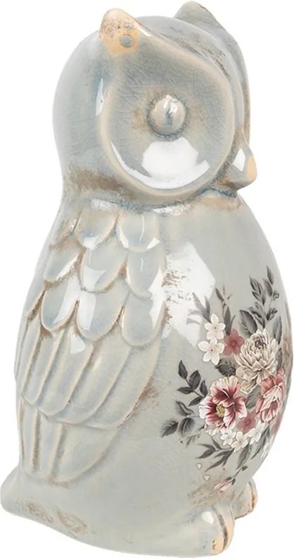 Zelená keramická dekorácia sova s kvetmi Floria - 13*12*22 cm