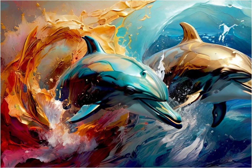Obraz - Maľba delfínov (90x60 cm)