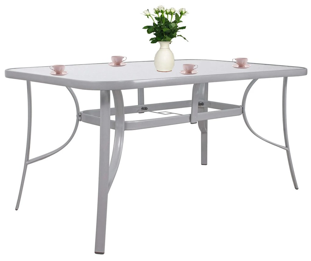 PreHouse Záhradný stôl 150cm: kov + sklo, šedý