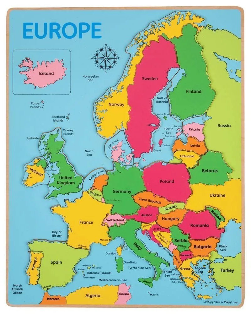 Bigjigs Toys Drevené puzzle mapa Európy 25dielikov
