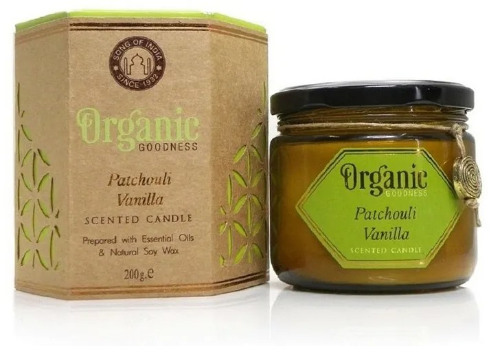 Organická sviečka Patchouli Vanilla 200 g v jantárovom skle