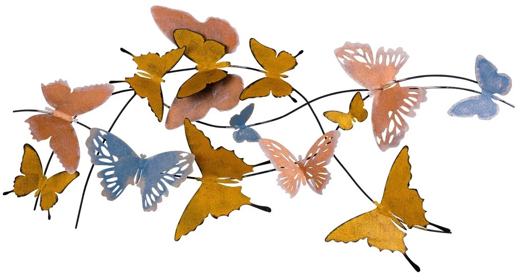 Nástenná kovová dekorácia Motýle viacfarebná