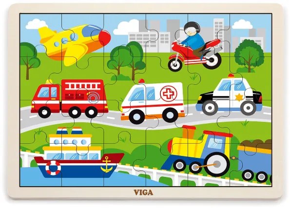 Puzzle na podstavci Viga 51462 24 dielikov - vozidlá v meste