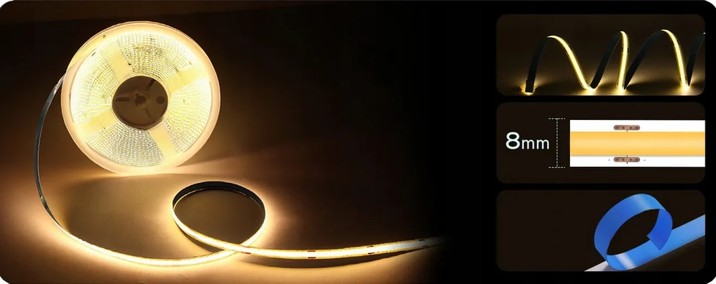 BERGE LED pásik COB Neon 12V - 480D - 9W/m - IP20 - 1m - 990lm - teplá farba