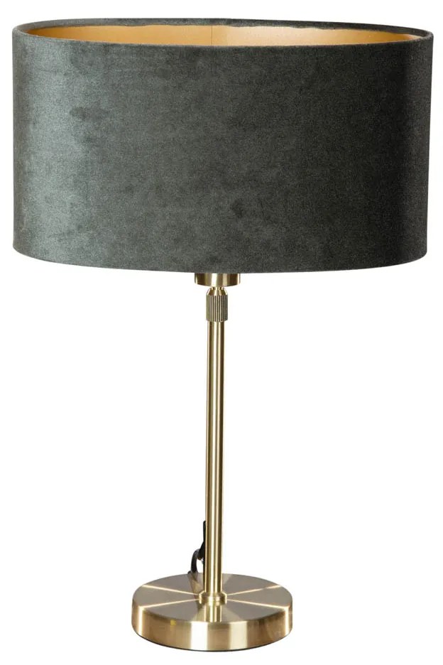 Stolová lampa zlatá s oválnym zamatovým tienidlom zelená 35 cm - Parte