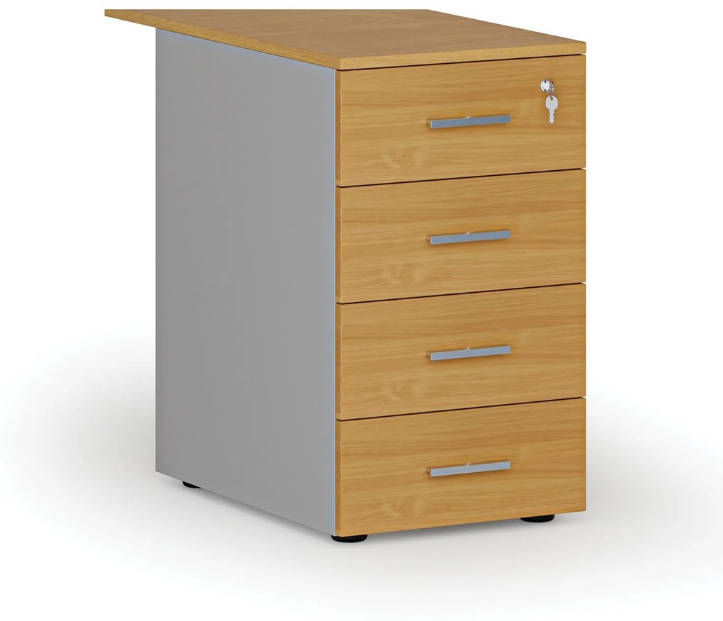 Kancelársky prístavný zásuvkový kontajner PRIMO GRAY, 4 zásuvky, sivá/buk