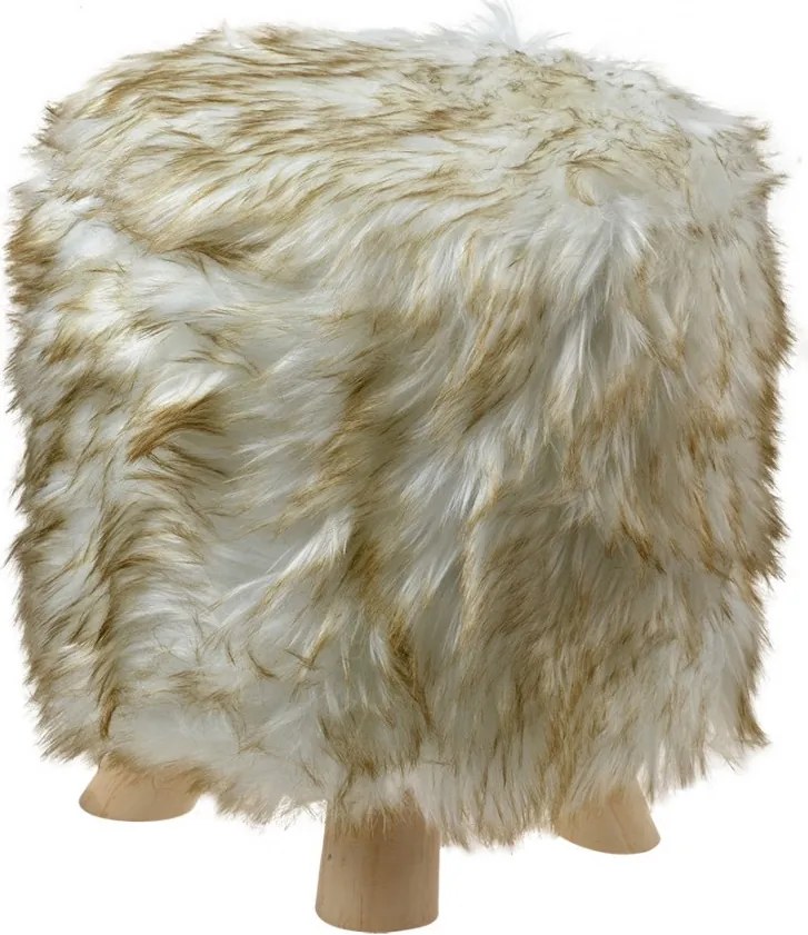 Béžový chlpatý taburet / podnožka Ottoman - Ø 32*40 cm